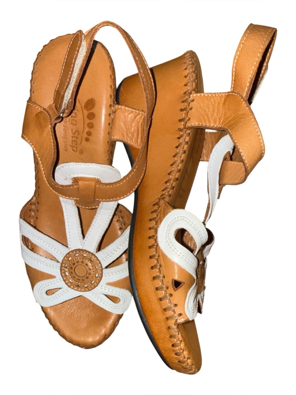 Spring Step Amuna Leather Platform Wedge Sandals T Strap Brown White Womens 37